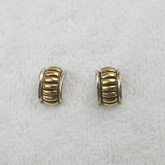 Sterling SILVER & GOLD Band Hugger Hoop Earrings - Picture 11 of 13